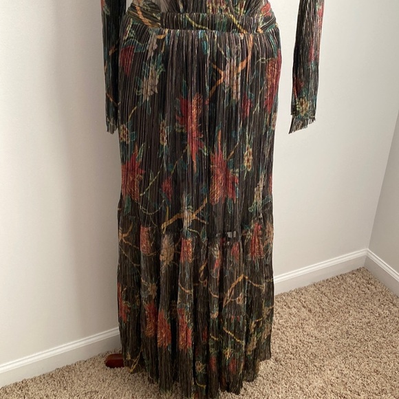 BA&SH Hendrix Metallic Plisse’ Floral Maxi Dress Size 6 - Picture 3 of 16